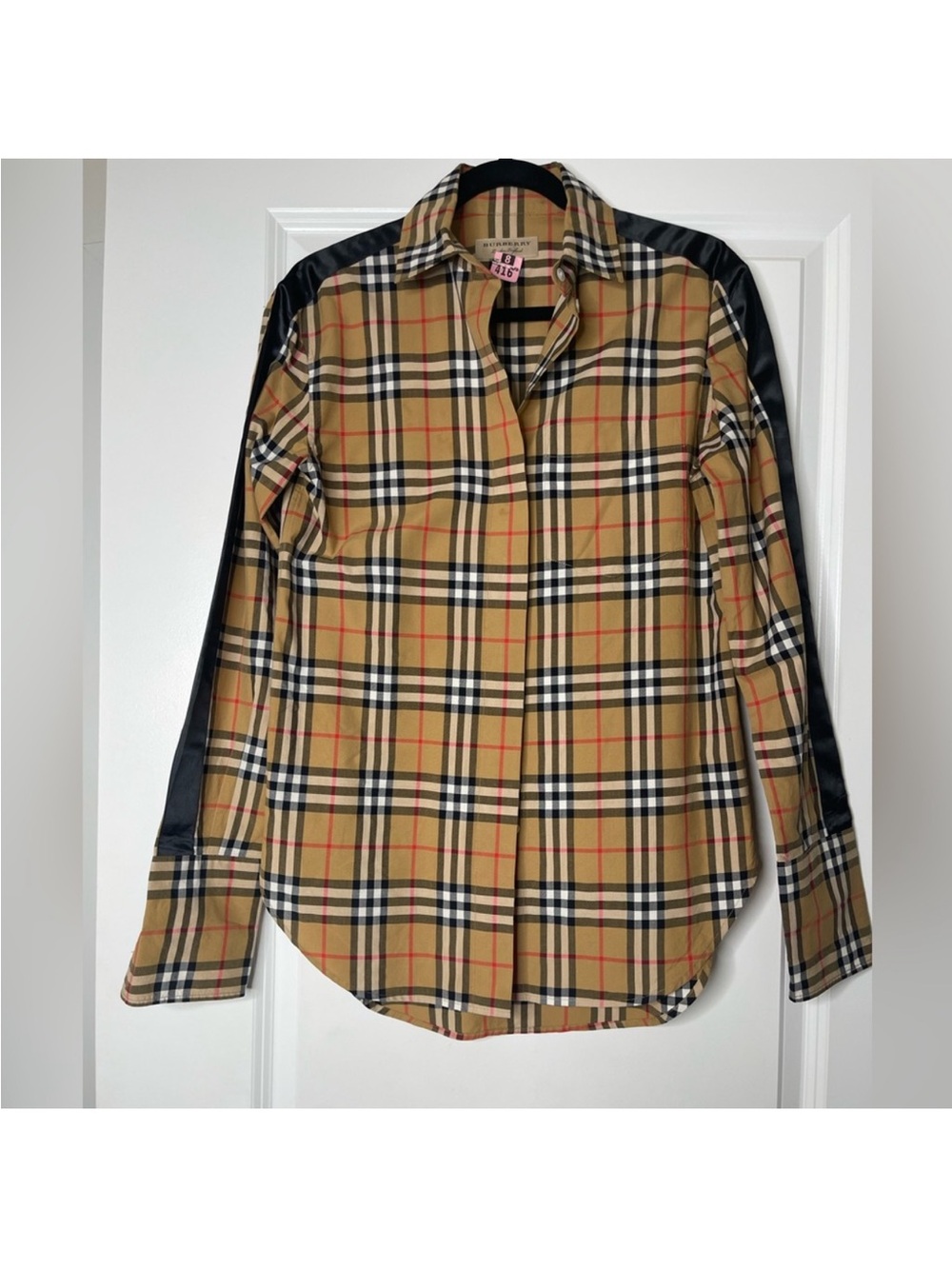 Burberry Beige Black Plaid Button-Down Shirt